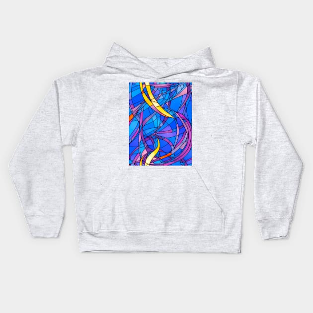 Stained Glass Design Pattern, Blue  and yellow scheme Kids Hoodie by Artilize